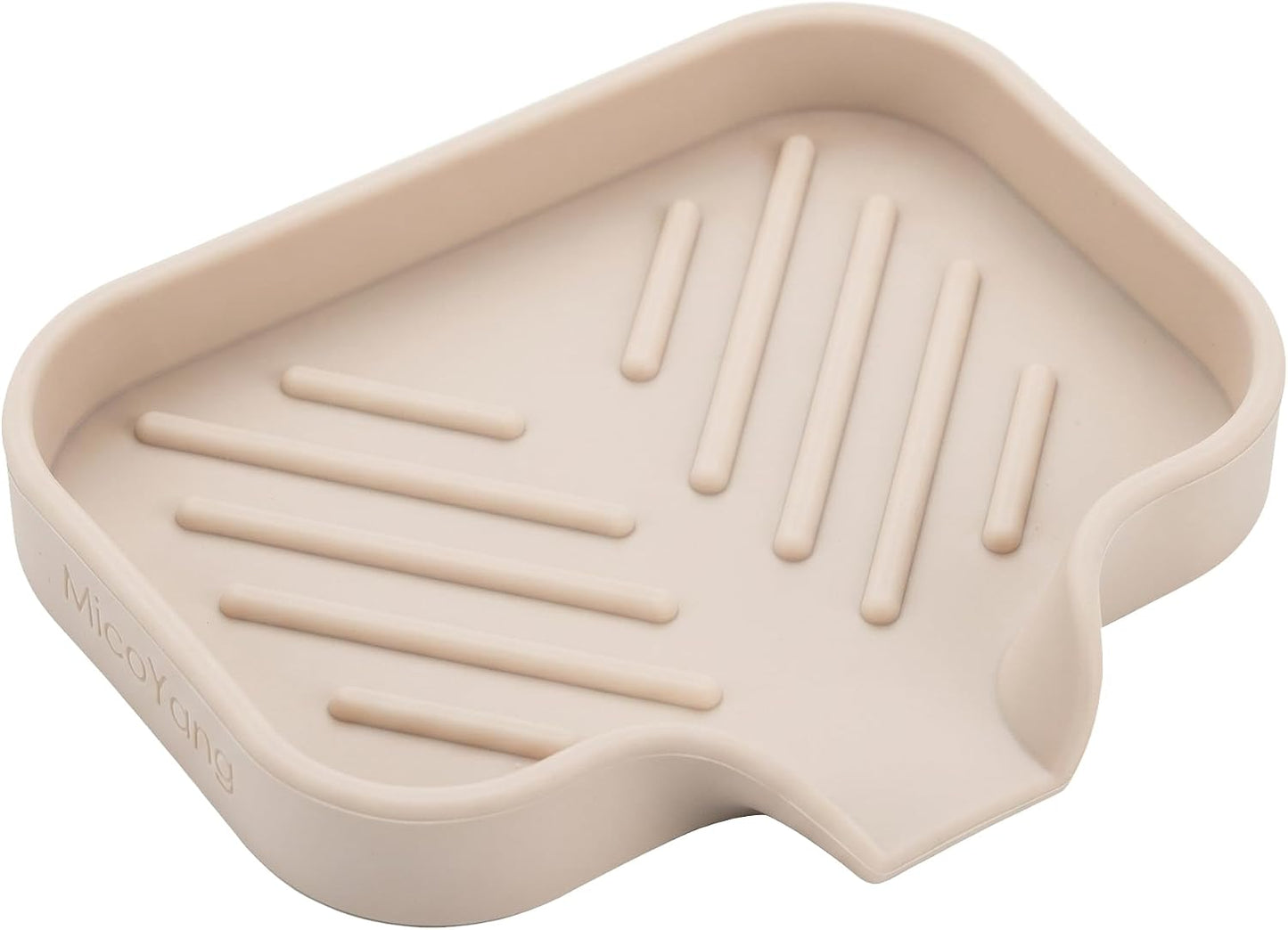 MicoYang Silicone Soap Dish with Drain Spout, Self-Draining Sink Organizer Tray for Bathroom and Kitchen, Sponges, Dispensers and Soap Holder, Non-Slip & Dishwasher Safe, Tapioca (Compact, 4.9"×3.2")