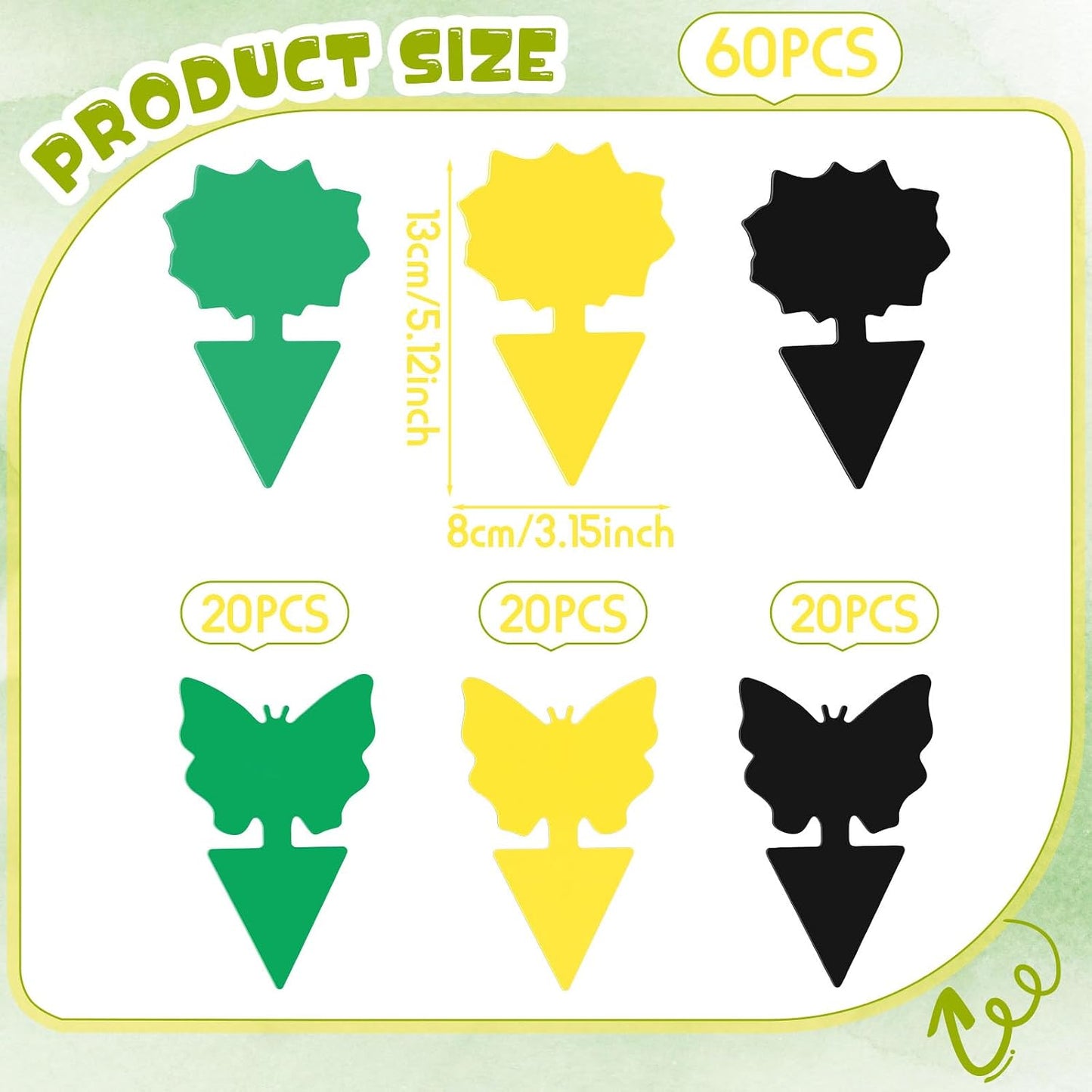 120 Pack Fruit Fly Traps Fungus Gnat Sticky Traps Yellow Black Green Plant Fly Stickers Double Side with Shovel for Indoor Outdoor Kitchen Garden Houseplant Flying Bug Insect (Flower)