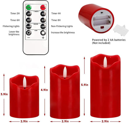 Flameless Candles Lights, Set of 3 Flickering LED Candles with Remote & Timer, Dimmable Electric Pillar Candles Battery Operated, Green Candles for Home St. Patrick’s Day Christmas Decor (Green)