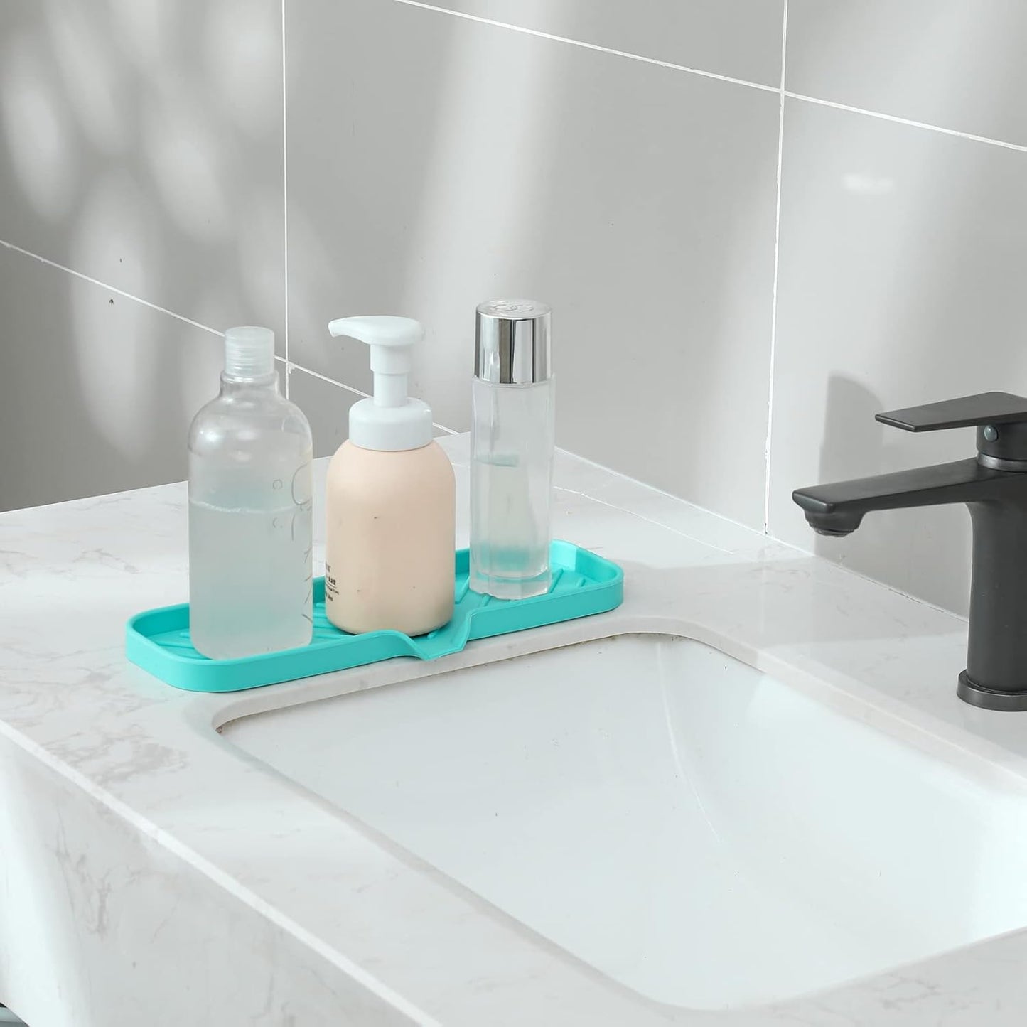 MicoYang Silicone Bathroom Soap Dishes with Drain Spout-Bathroom and Kitchen Sink Organizer,Sponge Holder,Dish Soap Tray,Perfect for Dispenser,Scrubber,Bottle,Cup on Sink or Counter-Coffee 4.9"×3.2"