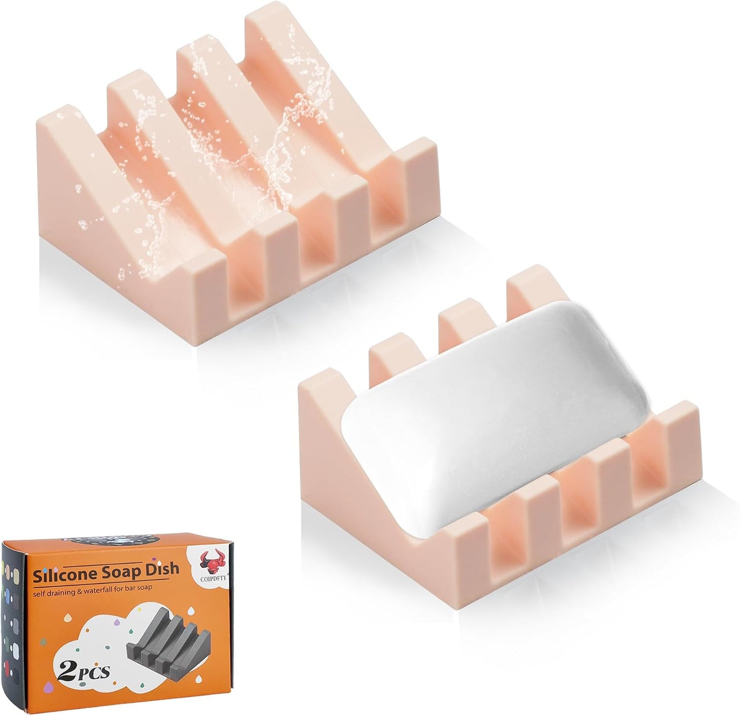 Self Draining Soap Dish Holder,Silicone Soap Dish,for Bathroom,Kitchen, Sponges，Can Extend Soap Life，Keep Soap Bars Dry and Easy Cleaning (White,1-Pack) - Colors B