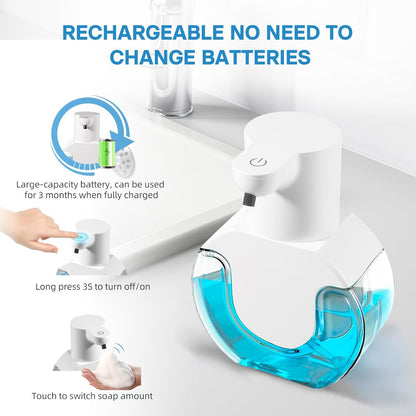 2 Pack Automatic Soap Dispenser,14.2oz/420ML Touchless Automatic Foaming Hand Soap Dispenser,Rechargeabled Wall Mounted Smart Pump for Bathroom Kitchen