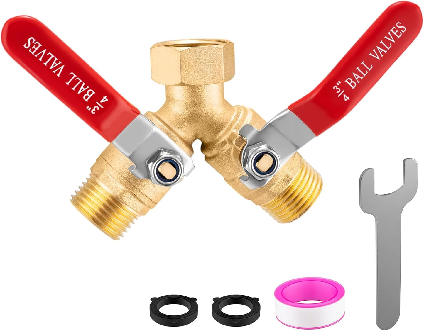 Garden Hose Splitter 2 way Heavy Duty, Brass Water Hose Splitter High Flow With Long Handle, 3/4 Inch Garden Hose Y Valve Garden Splitter, Full Flow Y Valve Hose Splitter With Wrench