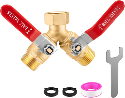 Garden Hose Splitter 2 way Heavy Duty, Brass Water Hose Splitter High Flow With Long Handle, 3/4 Inch Garden Hose Y Valve Garden Splitter, Full Flow Y Valve Hose Splitter With Wrench