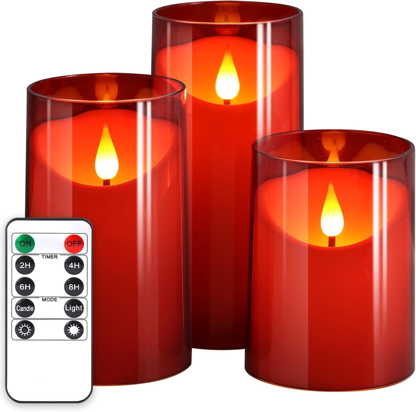 NURADA Flameless Candles with Remote Timer - Glass Real Wax 3D Wick LED Pillar Votive Candle Set Battery Operated Flickering Light for Home Christmas Decoration - White 3 Pack