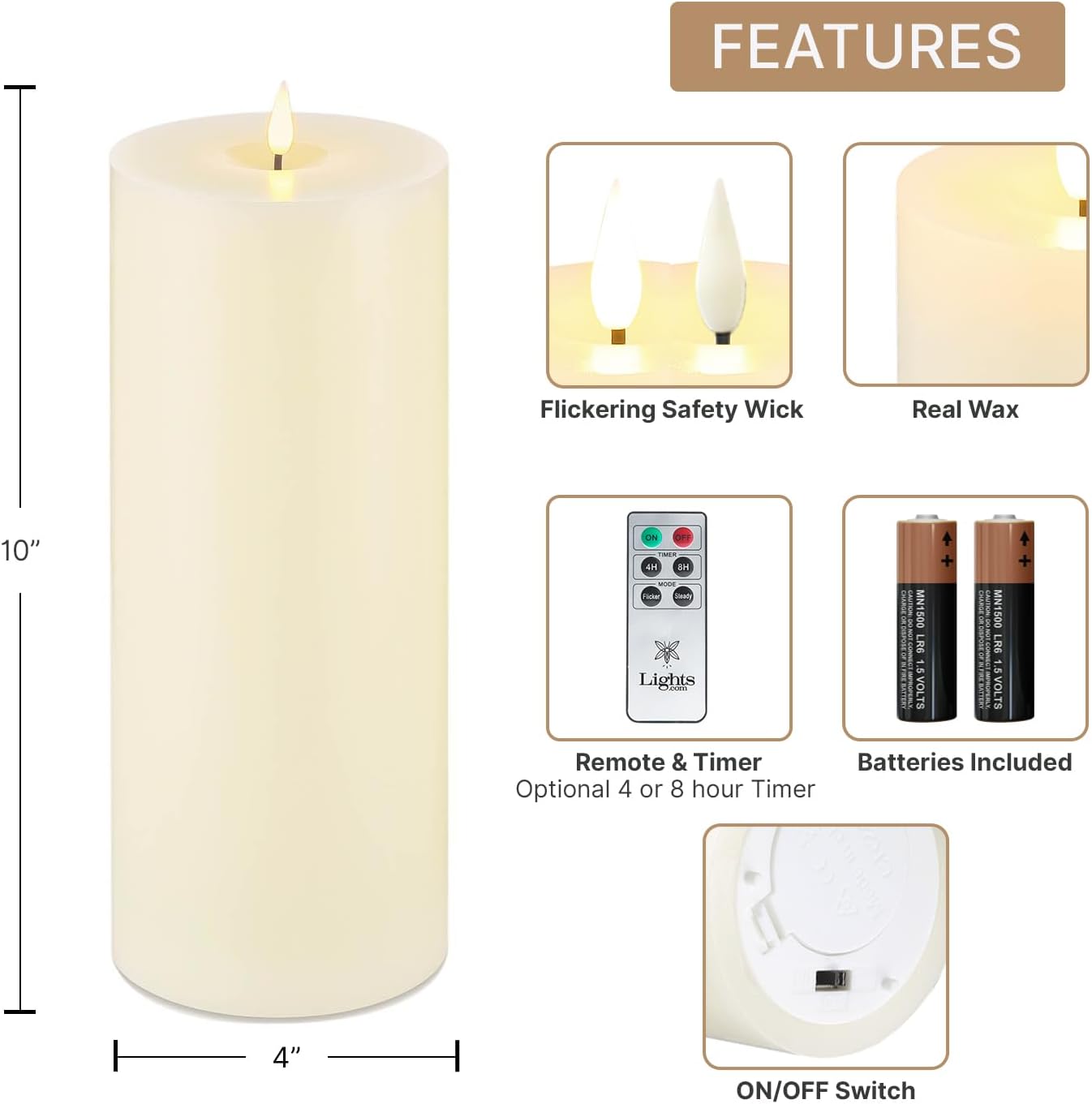 LampLust Realistic Flameless Pillar Candles with Remote, Set of 3, Batteries Included, Real White Wax, 3D Flickering LED Flame, 3 Inch Pillar Candles, Spring Decor, Centerpieces for Tables