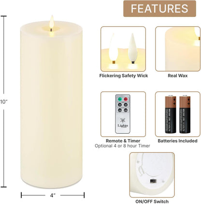 LampLust Realistic Flameless Pillar Candles with Remote, Set of 3, Batteries Included, Real White Wax, 3D Flickering LED Flame, 3 Inch Pillar Candles, Spring Decor, Centerpieces for Tables