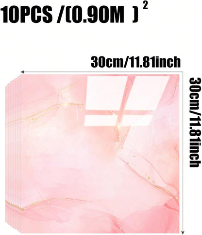 Chejiaye 10pcs Marble Peel and Stick Backsplash Waterproof Washroom Wall Panels, Peel and Stick Tile, PVC Foam Wall Panels for Kitchen,Bathroom,Living Room,Blue and Gold(Not Real Tile,11.8" x 11.8")
