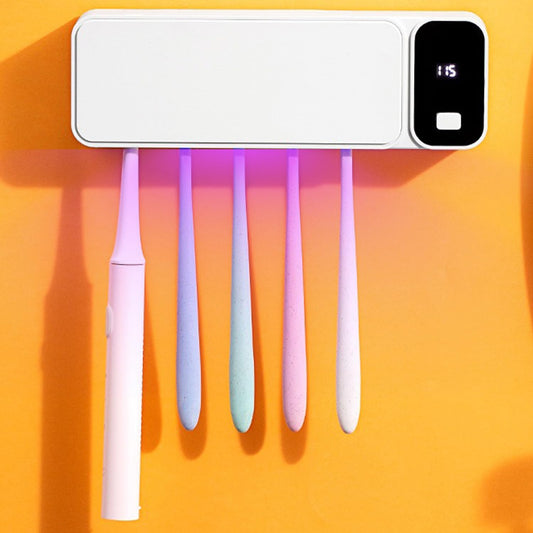 Toothbrush Cleaner with 5 Slots, Rechargeable Wall Mounted Toothbrush Holders for Bathroom Family, No Drilling Smart Timer Function Auto Cleaning, Birthday Gift Pick