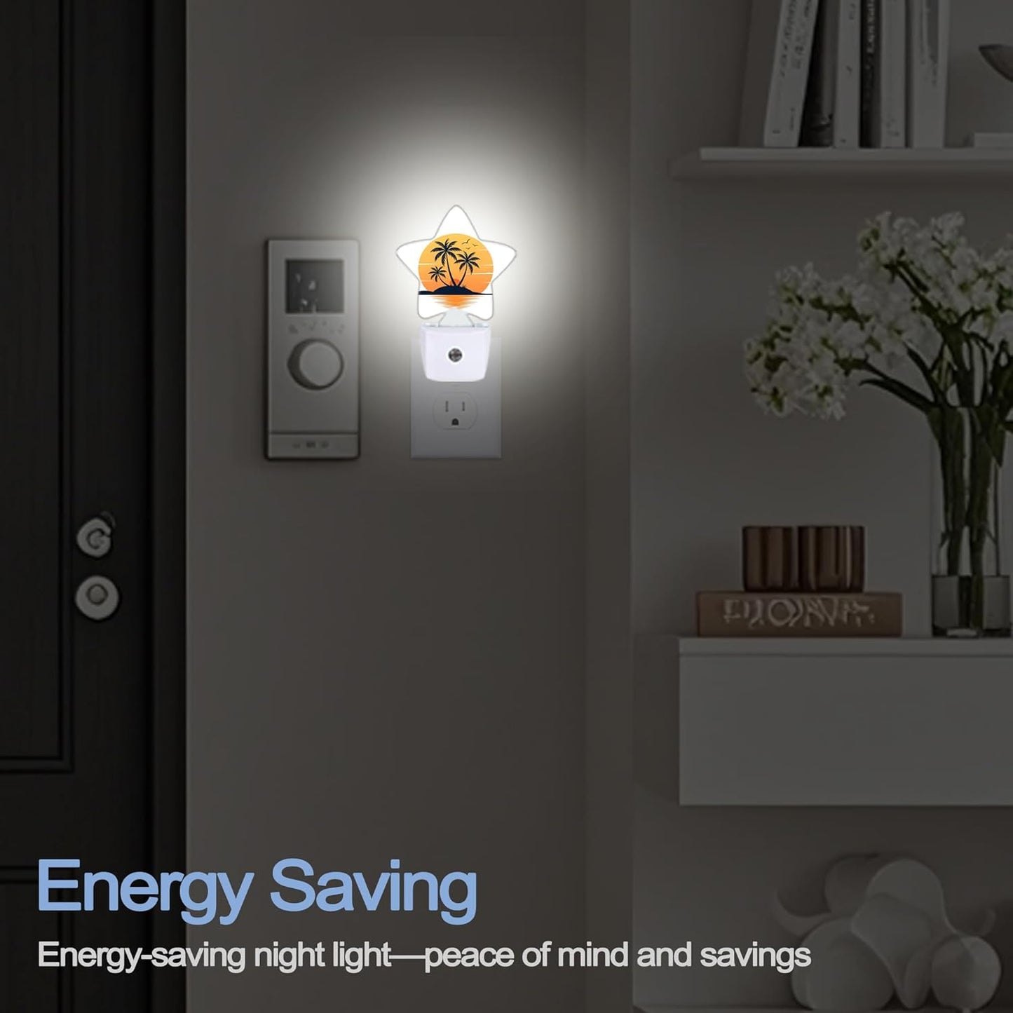 Lavender Butterfly Nightlight,Summer Flowers Star Night Lights Plug into Wall Decorations for Bedroom Bathroom,Dusk to Dawn Sensor Kitchen Hallway Stairs Energy Efficient Desk Lamp
