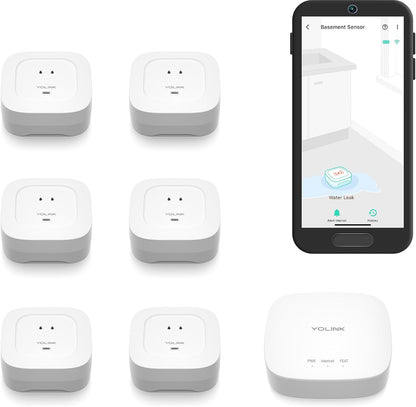 YoLink Water Leak Detector 4 with 105dB Audio Alarm, Freeze Warning, App Push, Email Alerts and Limited Text - Smart Water Sensor Alarm w/ Alexa, IFTTT - 1/4 Mile Long Range, Hub Required