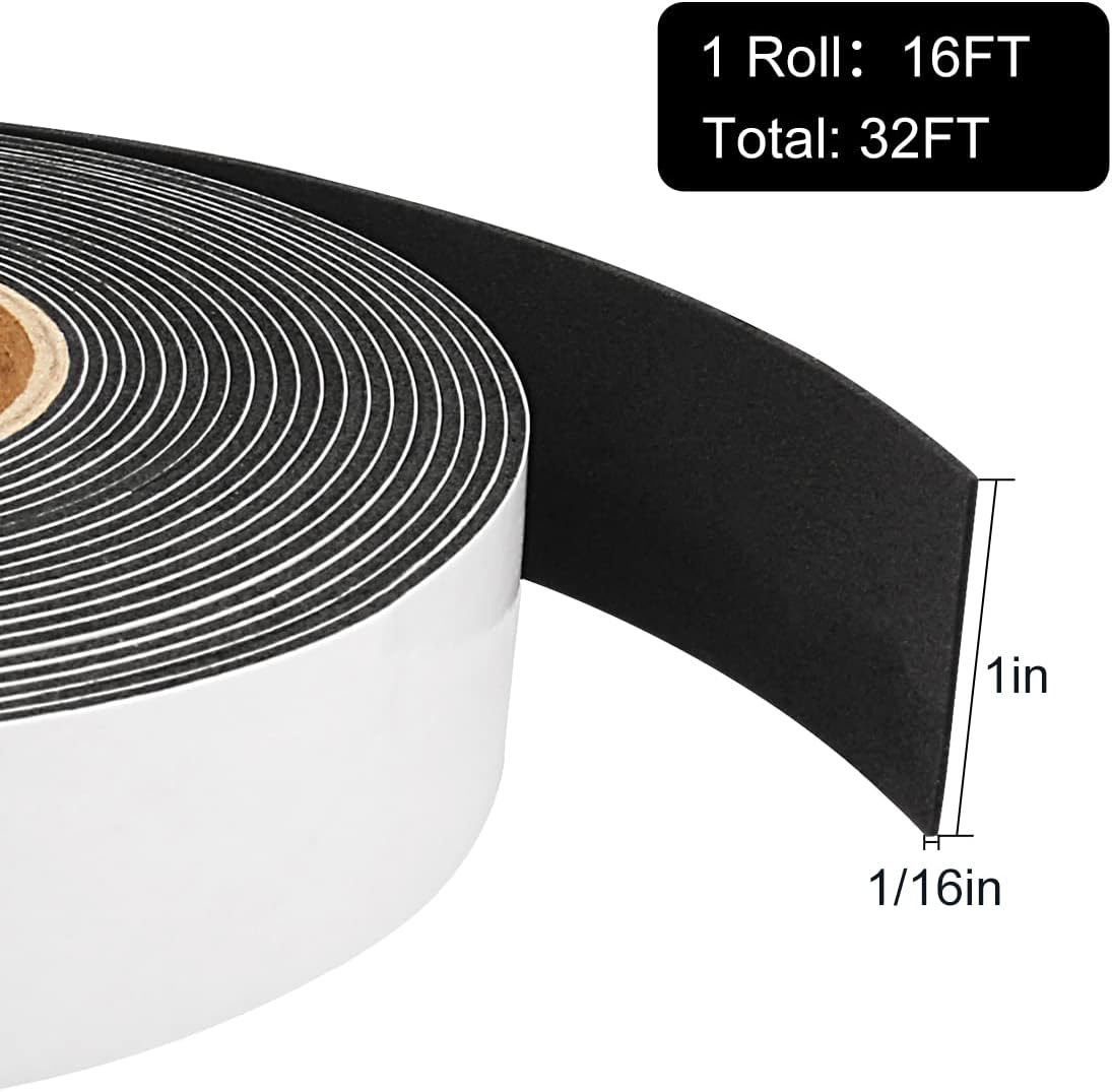 Seal Foam Tape,1/2 Inch W x 1/8 Inch T Weather Stripping for Door and Window,High Density Single Sided Closed Cell Door Insulation Weather Strip, 3 Rolls Total 50FT Black