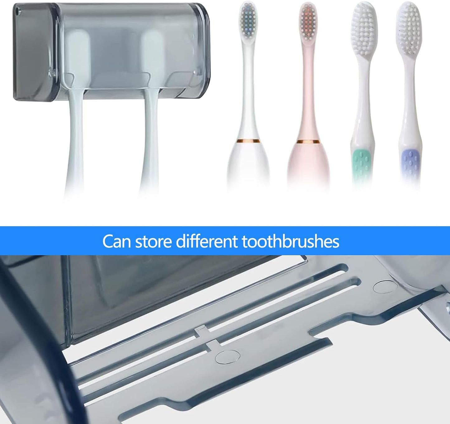 5 Slots Toothbrush Holder Wall Mount with Cover, Self Adhesive Toothbrushes Storage Organizer Perfect for Dorm Bathrooms and Shower, Holds 5 Toothbrushes. (White)