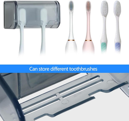 5 Slots Toothbrush Holder Wall Mount with Cover, Self Adhesive Toothbrushes Storage Organizer Perfect for Dorm Bathrooms and Shower, Holds 5 Toothbrushes. (White)