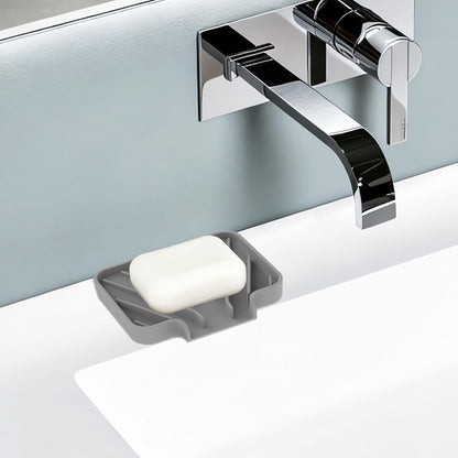 JACZZO Silicone Sponge Holder for Kitchen Sink, (10x4 In) Sink Caddy with Drain Spout, Self Draining Soap Tray & Organizer, Kitchen Accessories,Bathroom Organizer, Easy to Clean (Grey)