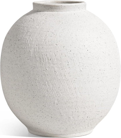 Small Boho Vase for Decor,Rustic Farmhouse Vase for Pampas Grass,Eucalyptus Set and Tiny Stem Flowers,Ceramic for Centerpieces, 5.3 Inch,Wave-Arctic White