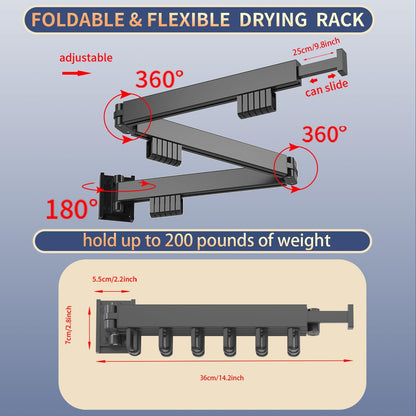 Wall Mounted Clothes Hanger Drying Folding Racks | Full 180° horizontal & vertical pivot