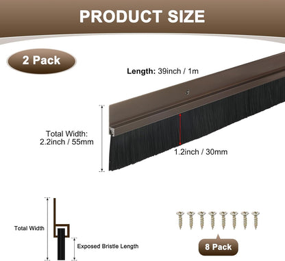 M METERXITY 2Pack Door Sweep - 39" Door Bottom Brush Heavy Duty Seal Draft Stopper Aluminum Base with 50mm Brush, Adhesive/Screw Installation for Interior/Exterior/Garage/Sliding Doors, Black