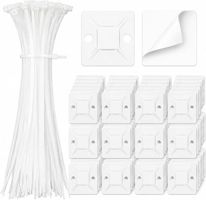 Zip Tie Mounts - SeuYeugX 100PCS Cable Self Adhesive Mounts Set for Wire Management with Stick Pads Anchors Clips Squares Holders (Black)