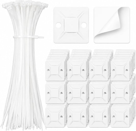 Zip Tie Mounts - SeuYeugX 100PCS Cable Self Adhesive Mounts Set for Wire Management with Stick Pads Anchors Clips Squares Holders (Black)