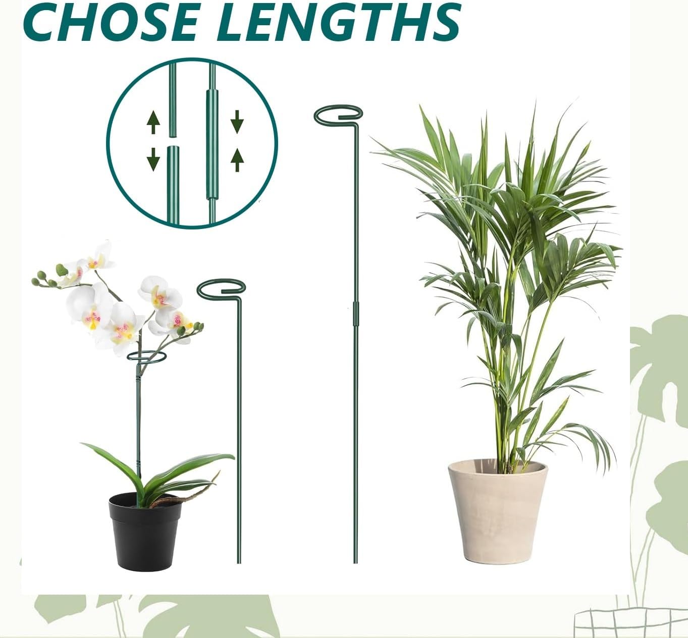 MAFONE 12 Pack 16inch Metal Plant Support Stakes for Tomato Orchid Lily | Plant Stick for Garden Single Stem Flower Support Stake with 20pcs Clips and Plant Ties