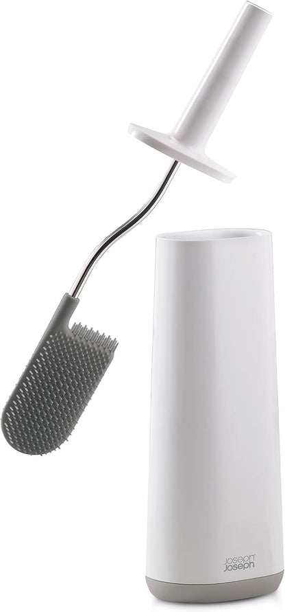Joseph Joseph Flex Hygienic Silicone Toilet Brush with Slim Holder Set, Flexible Anti-drip, Anti-Clog Deep Clean Head - Gray/White