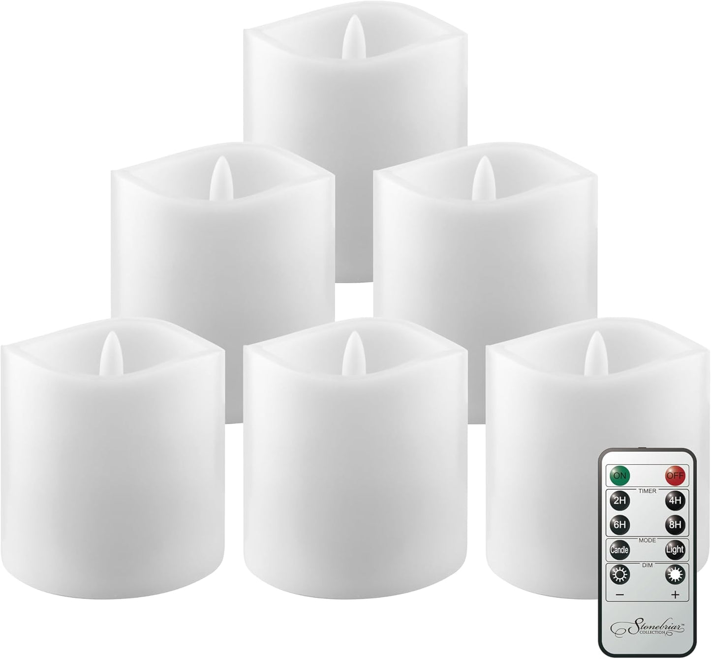 Stonebriar 6 Count White Real Wax 3x3 Flameless LED Pillar Candles with Remote and Timer
