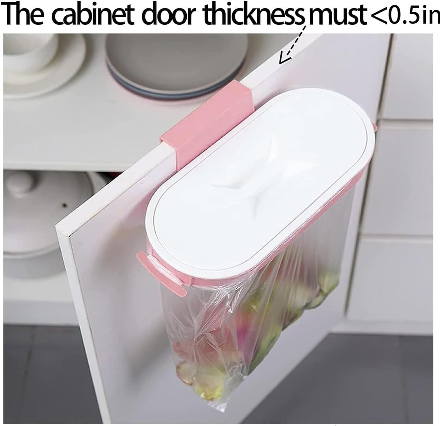 Set of 2 Trash Bag Holder Rack, Hanging Organizer Garbage Bag Holder, & Removable Lid - Multi for Kitchen Cabinet Door Storage Cupboard, Under Sink, Kitchen Towel Rails Rack, Blue & Pink