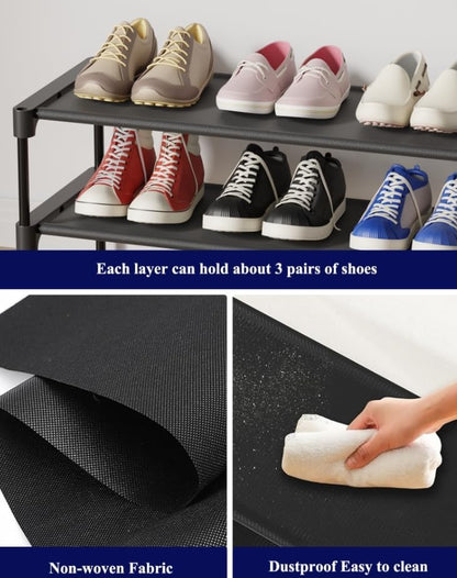 Kitsure Shoe Rack - Non-Woven Shoe Rack Shelf, Shoe Organizer for Closet, Entryway, Garage & Corridor, Stackable Shoe Shelves, 27.5" Wide - 3 Tier, Black