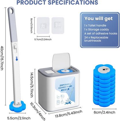 Toilet Brush and Holder - No Touch Wall Mount Disposable Bowl Cleaners Set,Snap-On Quick Cleanup Hygienic Wand,for Small Condos,Compact Bachelor Apartments and Quick Daily Cleanups