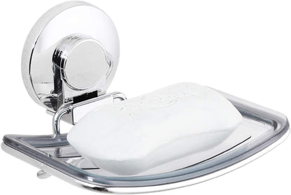 LEVERLOC Soap Dish Holder for Shower Suction Cup Wall Mounted Self Draining NO-Drilling Removable Bar Soap Sponge Holder for Bathroom Bathtub Kitchen Sink Waterproof Strong Vacuum Suction Adhesion