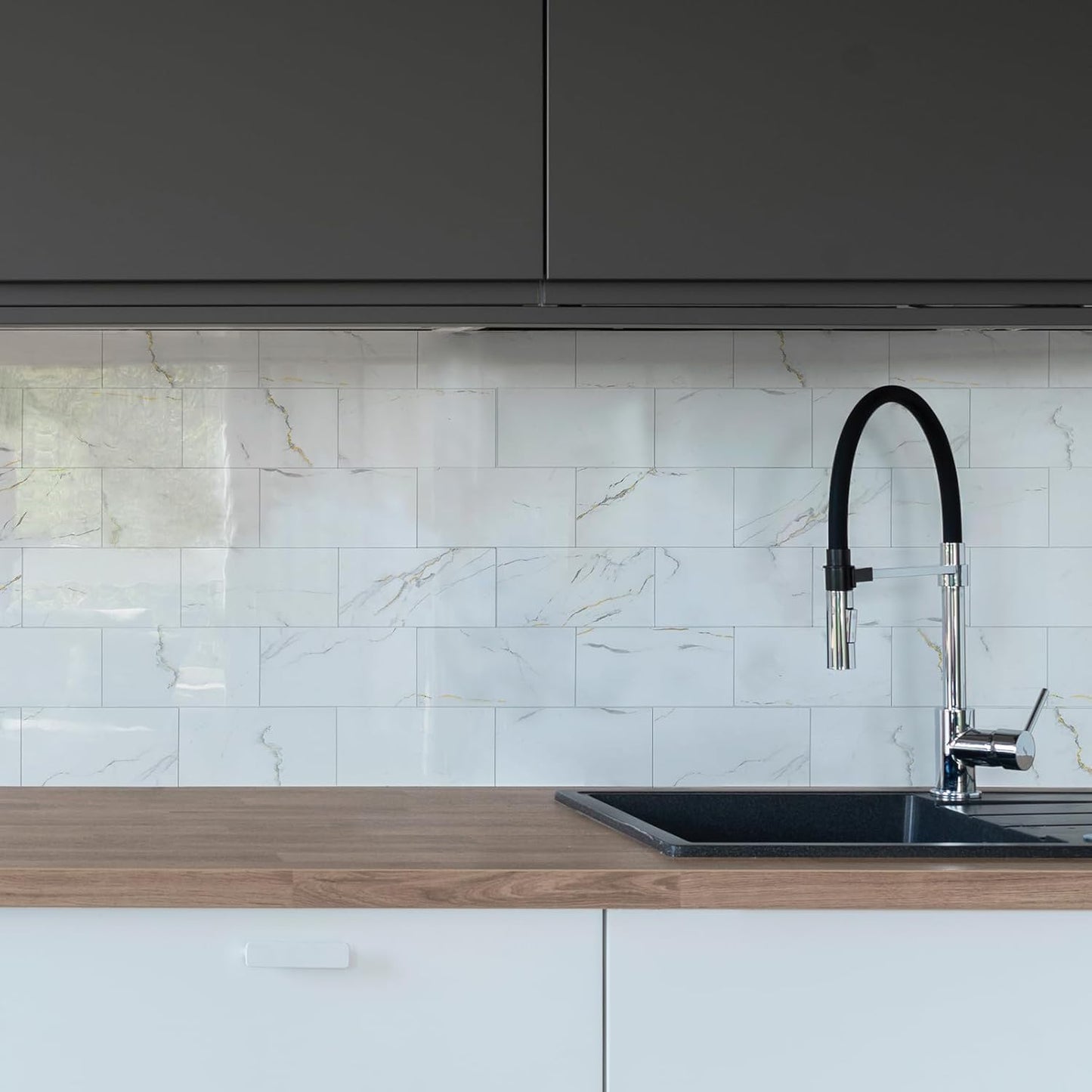 10- Sheet Polished White Peel and Stick Backsplash, 12’’Luxury PVC Ceramic Look Self Stick Subway Tiles, Waterproof Peel and Stick Wall Tiles for Kitchen and Bathrrom