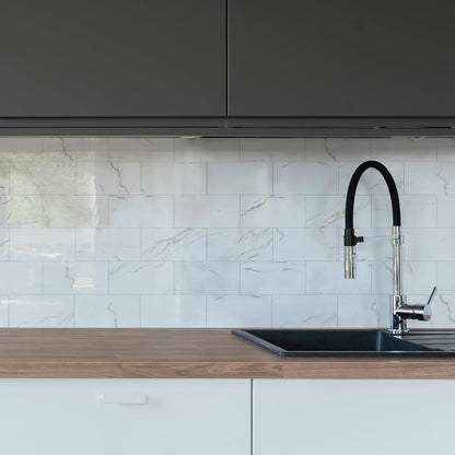 10- Sheet Polished White Peel and Stick Backsplash, 12’’Luxury PVC Ceramic Look Self Stick Subway Tiles, Waterproof Peel and Stick Wall Tiles for Kitchen and Bathrrom