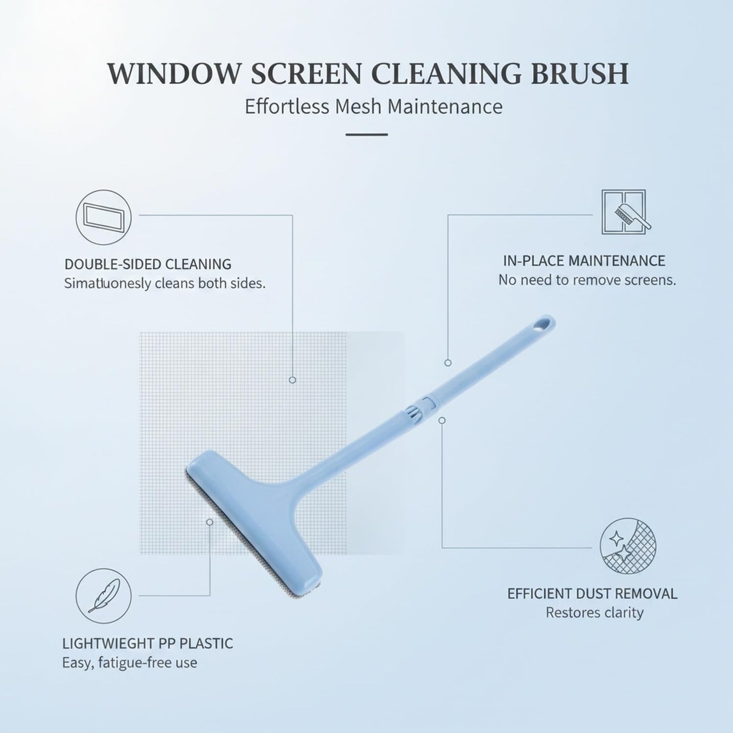 Home Window Care: Double-Sided Screen Cleaning Brush for in-Frame Mesh Maintenance, Durable PP Tool (1 Piece)