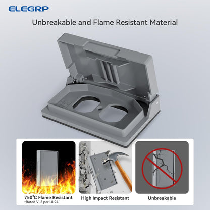 ELEGRP Horizontal Outdoor Cover for Duplex Receptacles, 2-Hole Weatherproof Wall Plate, Outdoor Electrical Outlet Cover, Standard Size 1-Gang 4.55” x 3.02”, Thermoplastic, 1 Pack, Grey