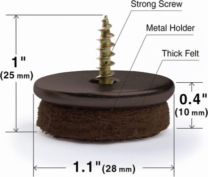 Screw-On Felt Furniture Pads X-Protector 24 PCS - 0.8” Chair Leg Floor Protectors for Hardwood Floors - Premium Chair Glides - Brown Floor Protectors for Chairs - The Best Furniture Sliders!