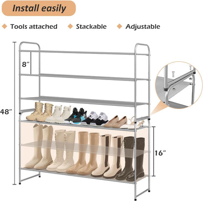 MISSLO 3-Tier Long Shoe Rack for Closet Shoe Organizer for Closet Floor Entryway Storage Stackable Wide Shoe Shelf Stores 24 Pairs of Men Sneakers, Black
