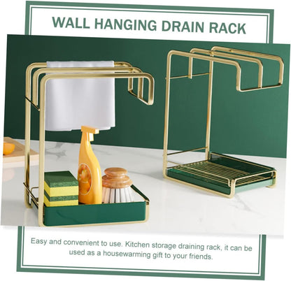 Hemobllo Wall Mounted Kitchen Drain Rack Gold Sponge Holder Compact Duster Cloth Storage Organizer Lightweight Cleaning Tool Stand