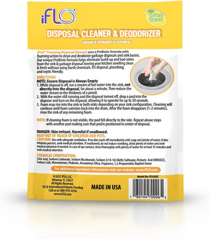 iFLO Foaming Garbage Disposal Cleaner Pods with iFLOBiotic – Powerful Garbage Disposal Foaming Action for Sink, Food Waste & Odor Removal – Disposal Cleaner Pods, 6 Pack