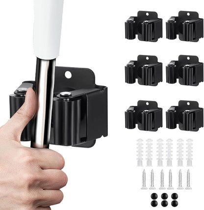 JAMEND CLXP 24PCS Broom and Mop Holder, Heavy Duty Garden Tool Organizer Rack Rake and Shovel Handle, Stainless Steel Mop Hanger. Wall Mounted with Screws.Matte Black