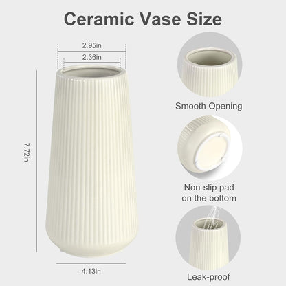 White Ceramic Vase, GUKJOB Small Cute Flower Vase for Pampas Grass, Home, Living Room, Dining Table, Farmhouse, Office Decor, Bedroom, Table, and Kitchen Shelf (White- 2PCS)