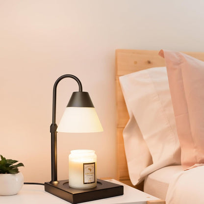 LALISU Candle Warmer Lamp, Stepless Dimming Candle Warmer Lamp with Timer & Dimmer Height Adjustable Compatible with Jars Scented Wax for Home Decor (Metal Base-Black)