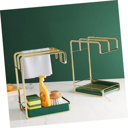 PRETYZOOM Iron Wall-Mounted Drain Rack Kitchen Sink Dish Drying Rack Cleaning Wall Hanging Sponge Holder