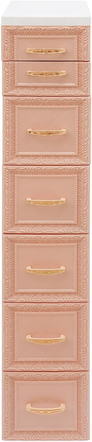 8 Drawers Narrow Storage Cabinet with Wheels,Slim Floor Cabinets,Rolling Organizer Cart for Small Spaces,Pink
