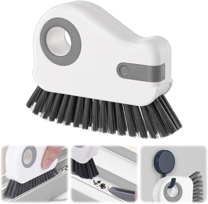 2 in 1 Groove Cleaning Brush, Window Track Cleaning Tools, Multifunction Window Track Cleaner with Hard Bristle and Hidden Scraper, Crevice Brush for Sliding Door Track, Window Seal, Sill (Gray)