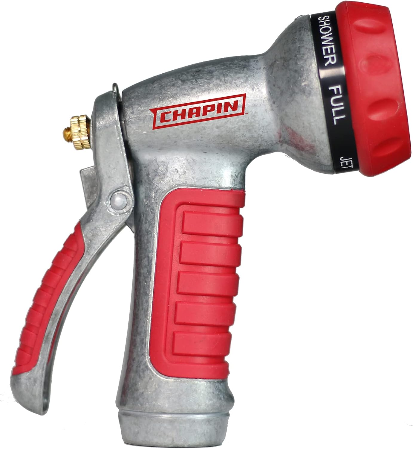 Chapin 4600 Professional Heavy Duty Galvanized Steel 7-way Spray Nozzle With Ergonomic Rubber Grip, Silver/Red