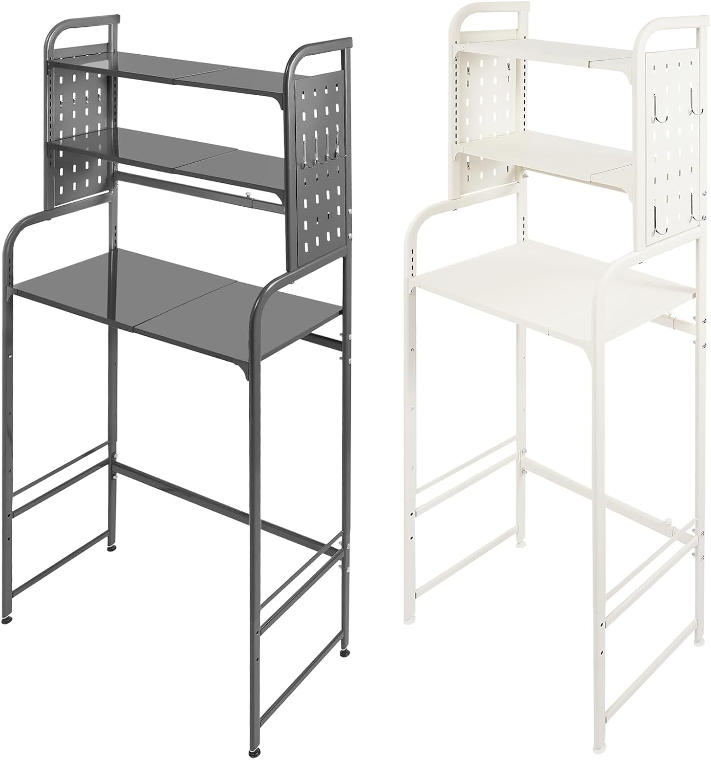 3-Tier Expandable Over Toilet Washing Machine Dryer Storage Utility Rack Bathroom Organizer Rack Laundry Room Storage and Organizer Standing Shelf Space Saving
