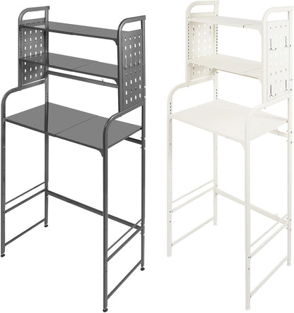 3-Tier Expandable Over Toilet Washing Machine Dryer Storage Utility Rack Bathroom Organizer Rack Laundry Room Storage and Organizer Standing Shelf Space Saving