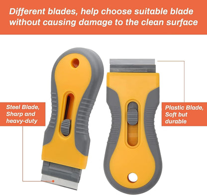 2PACK Razor Blade Scraper Tool with 30Pcs Stainless Steel Blades for Glass Stovetops Cooktop Ceramic Metal Tape Paint Glue Stickers Removal Tool