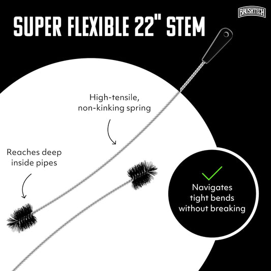 Brushtech 22" Super Flexible Drain Brush - Long Pipe Cleaning Brush for Tough Clogs, Hair, & Debris - Non-Kinking Spring for Kitchen & Hard-to-Reach Bathroom Sink Maintenance - Made in USA